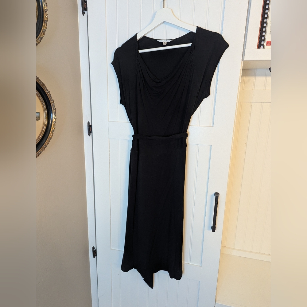 CAbi Black Midi Belted Jersey Dress